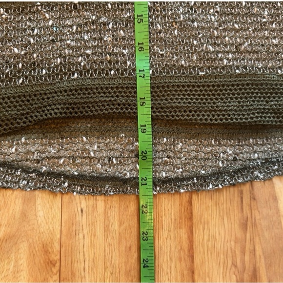 WET SEAL Olive Green Sequin Mesh See-Through Short Sleeve Top – Size Large - Picture 10 of 12